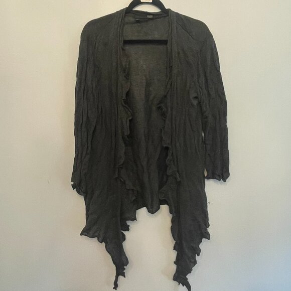 Eileen Fisher Cardigan XL Gray Cotton Silk Cashmere Crinkle Open Front Sweater - Picture 1 of 9